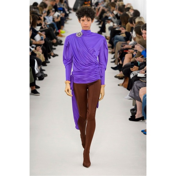 Balenciaga SS17 Purple Tie Neck Padded Shoulder Lightweight Mini Dress sz 42 - Picture 15 of 16